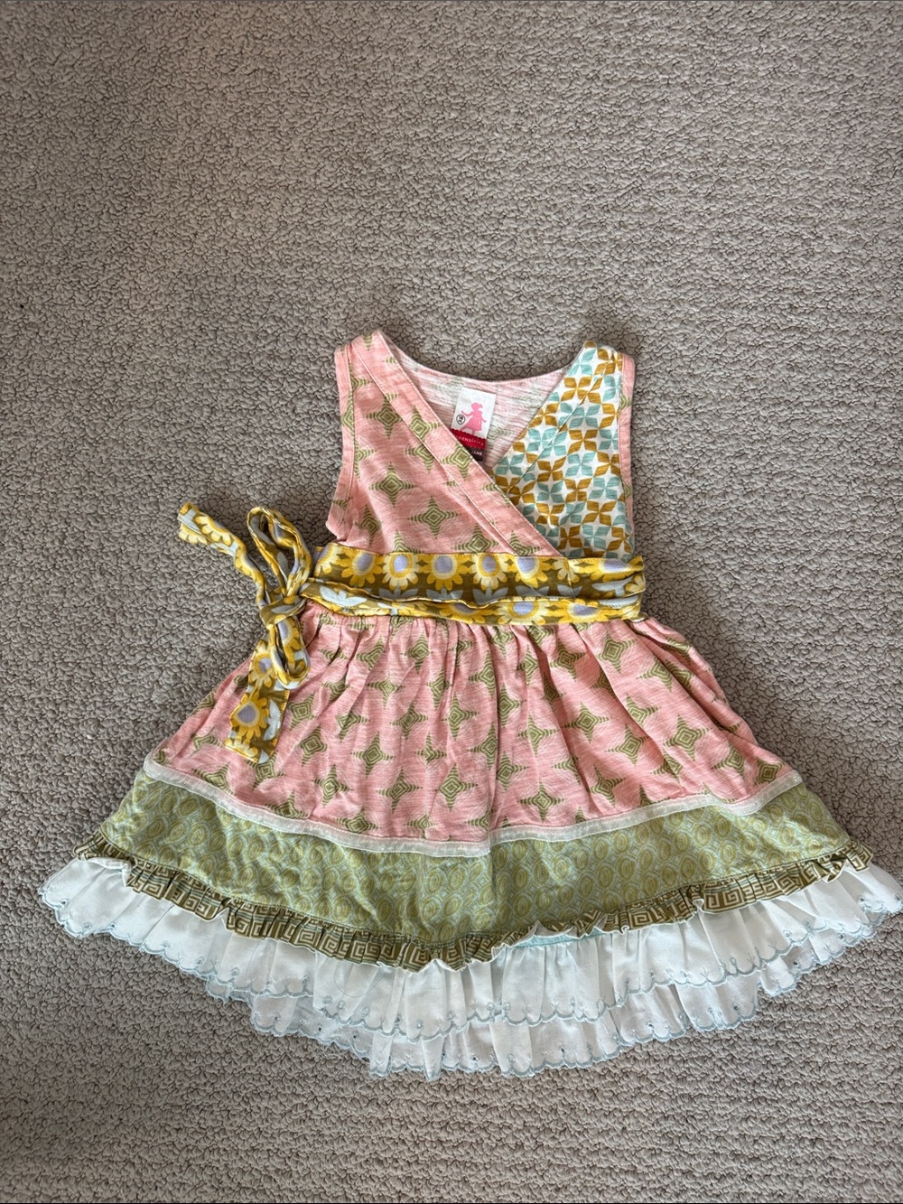 Matilda Jane Pink and Green Patchwork Top with Playful Print